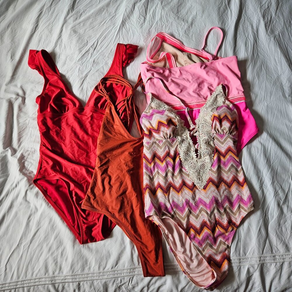Lot of 4 Bathing Suits & 2 Cover-Ups - Some NWT - Medium & Large